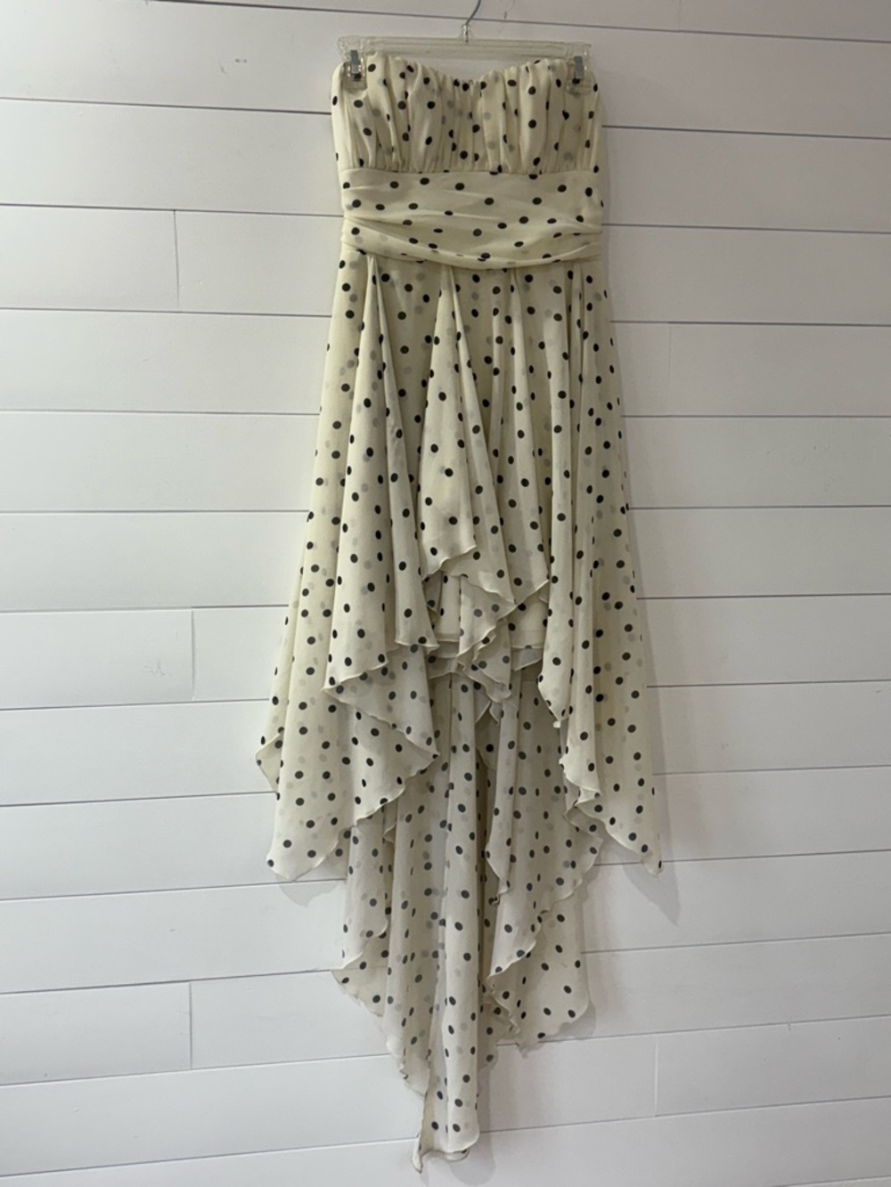 B Darlin Polka Dot Strapless Hi Low Dress Padded Size 9/10 Cream - Picture 9 of 12
